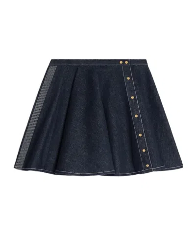 Celine Peplum Skirt In Lightweight Cotton Denim In Blue