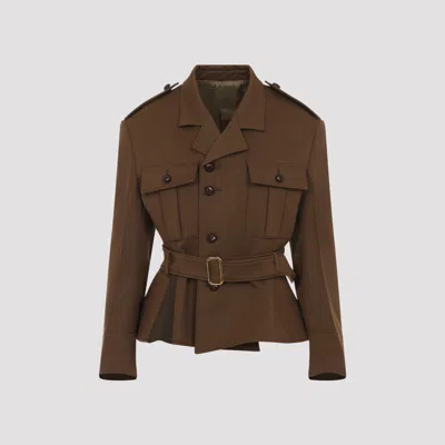 Celine Peplum Wool Jacket For Women In Brown