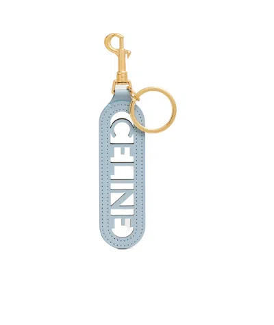 Celine Perforated Key Ring Pendant In Light Blue