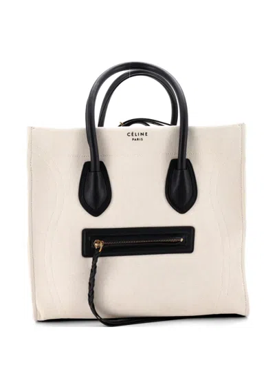 Pre-owned Celine Phantom Bag Canvas Medium Tote Bag In Neutral
