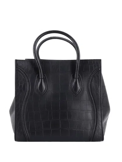 Pre-owned Celine Phantom Bag Crocodile Embossed Leather Medium Tote Bag In Black