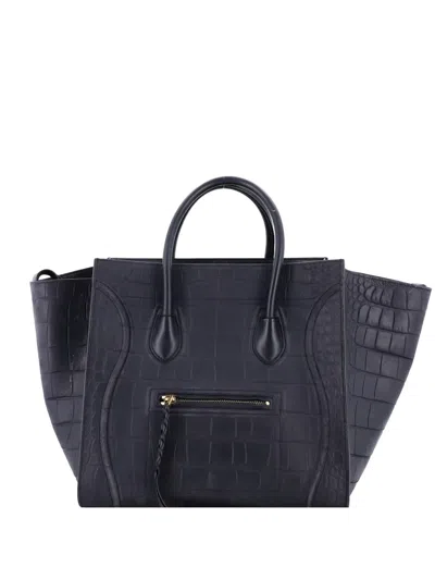 Pre-owned Celine Phantom Bag Crocodile Embossed Leather Medium Tote Bag In Black