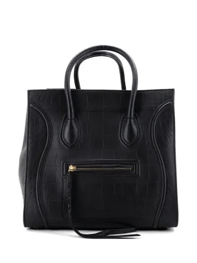 Pre-owned Celine Phantom Bag Crocodile Embossed Leather Medium Tote Bag In Black
