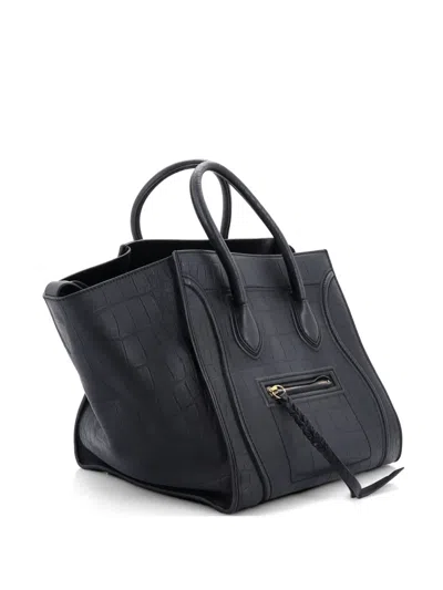 Pre-owned Celine Phantom Bag Crocodile Embossed Leather Medium Tote Bag In Black