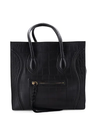 Pre-owned Celine Phantom Bag Crocodile Embossed Leather Medium Tote Bag In Black