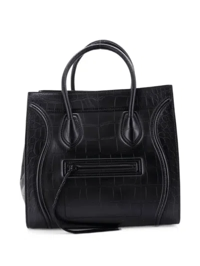 Pre-owned Celine Phantom Bag Crocodile Embossed Leather Medium Tote Bag In Black