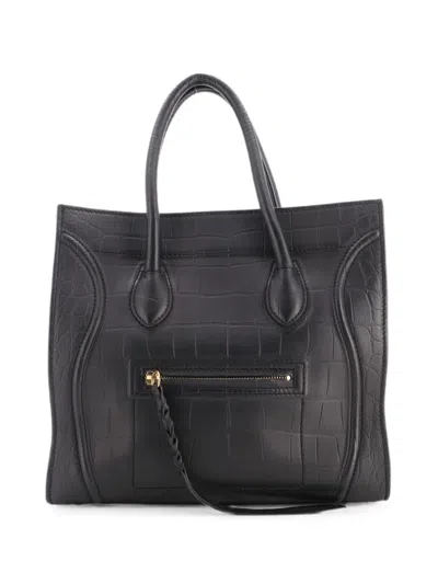 Pre-owned Celine Phantom Bag Crocodile Embossed Leather Medium Tote Bag In Black