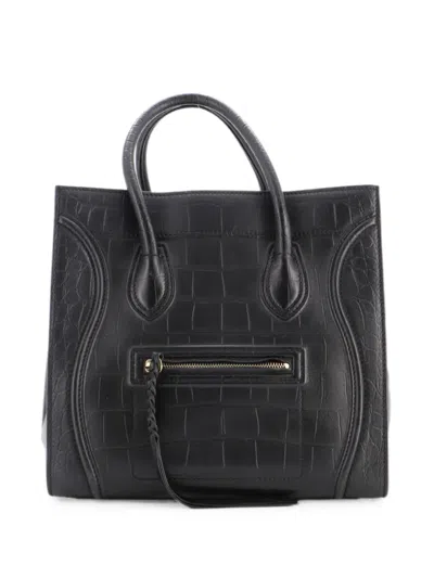 Pre-owned Celine Phantom Bag Crocodile Embossed Leather Medium Tote Bag In Black