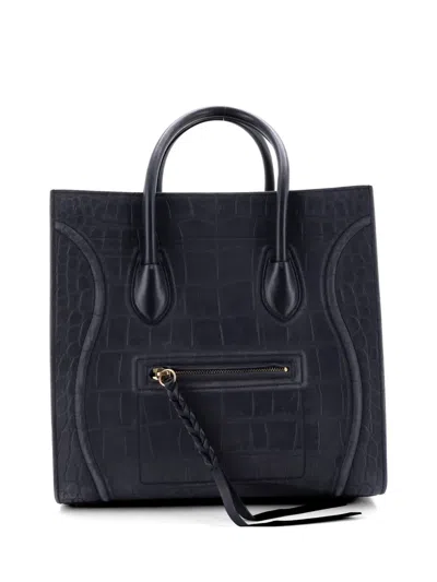 Pre-owned Celine Phantom Bag Crocodile Embossed Leather Medium Tote Bag In Blue