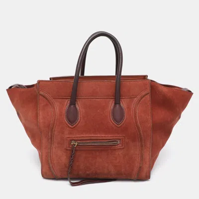 Pre-owned Celine Phantom Luggage Medium Orange/burgundy Suede And Leather Tote In Red
