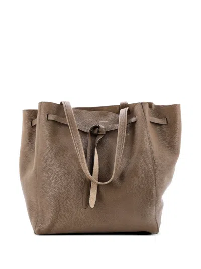 Pre-owned Celine Phantom Tie Cabas Leather Medium Tote Bag In Brown