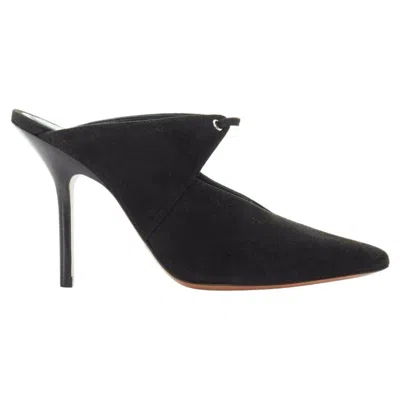 Pre-owned Celine Philo Babouche On Heel 105 Black Suede Point Toe Cut Out Mule Eu36