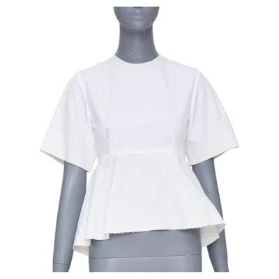 Pre-owned Celine Phoebe Philo 2016 Reinforced Tape Trim Cotton Peplum Blouse Top Fr34 Xs In Gray