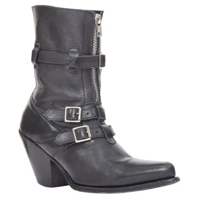 Pre-owned Celine Phoebe Philo Berlin Leather Triple Buckle Front Zip Western Biker Boots In Gray