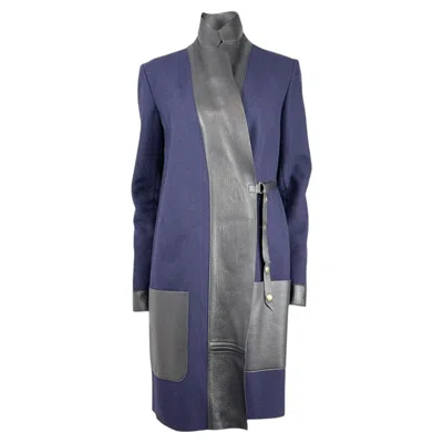 Pre-owned Celine Phoebe Philo Fall 2010 Navy Wool Black Lambskin Coat In Blue