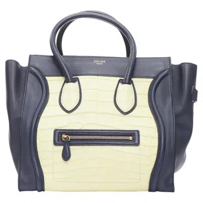 Pre-owned Celine Phoebe Philo Medium Luggage Cream Black Embossed Tote Bag In White