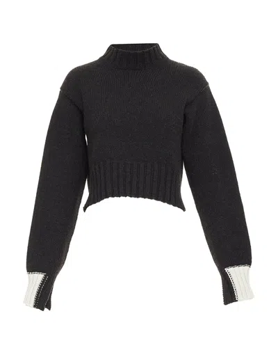 Pre-owned Celine Phoebe Philo Wool Contrast Knit Cuff Cropped Sweater In Grey/grey