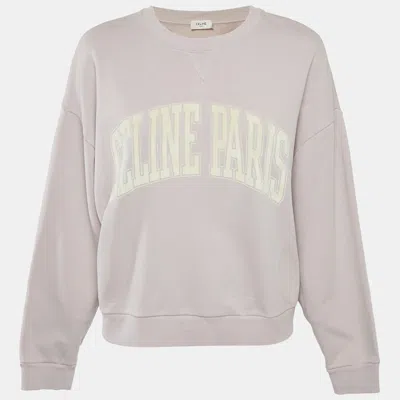 Pre-owned Celine Pink Logo Flock Print Cotton Sweatshirt S