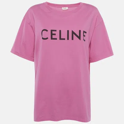 Pre-owned Celine Pink Logo Print Jersey T-shirt L