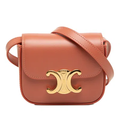 Pre-owned Celine Pink Orange Leather Pochette Shoulder Bag ()