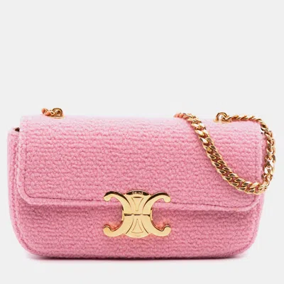 Pre-owned Celine Pink Tweed Claude Chain Shoulder Bag