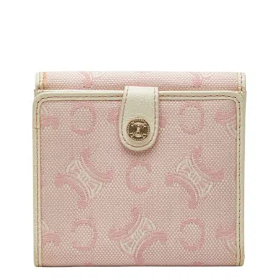 Pre-owned Celine Pink White Canvas Leather Wallet (bi-fold) () In Pink, White