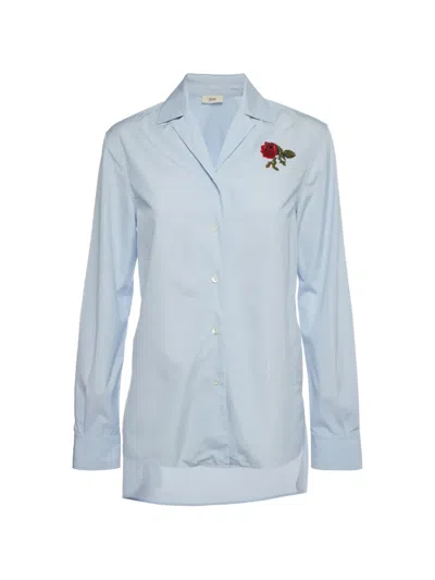 Pre-owned Celine Pinstripe Rose-embroidered Shirt In Blue