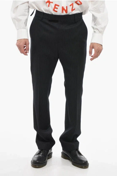 Celine Pinstriped Wool Cropped Fit Trousers In Black