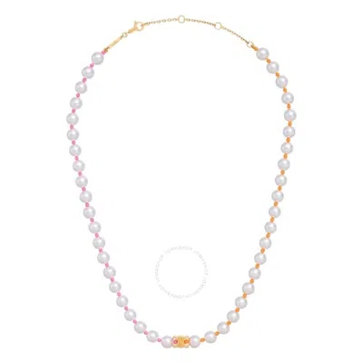 Celine Plage Pearl Necklace In Brass With Gold Finish And Resin Pearls In White