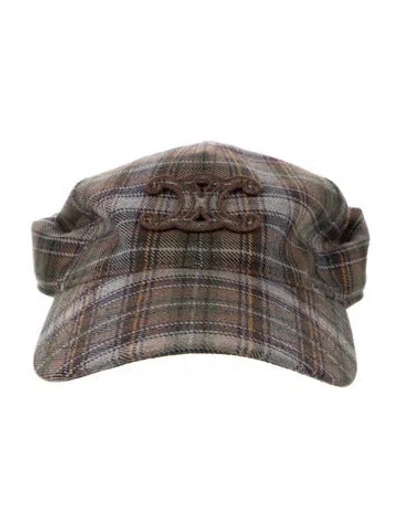 Pre-owned Celine Plaid Baseball Cap In Brown