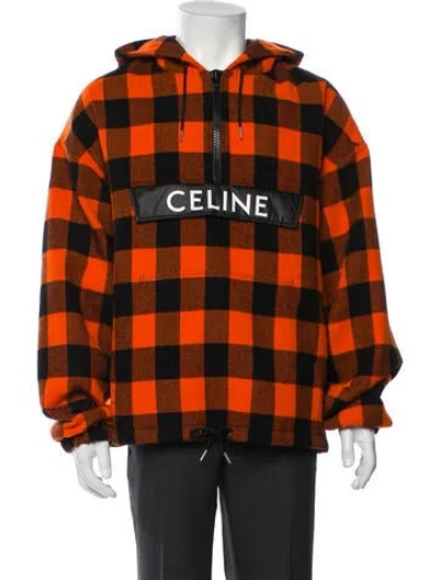 Pre-owned Celine Plaid Plaid Print Hoodie W/ Tags In Orange
