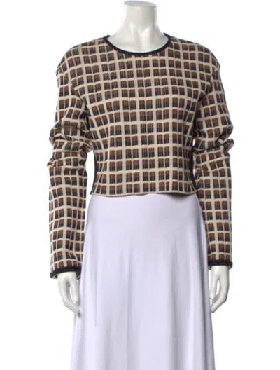 Pre-owned Celine Plaid Print Crew Neck Sweater In Neutrals