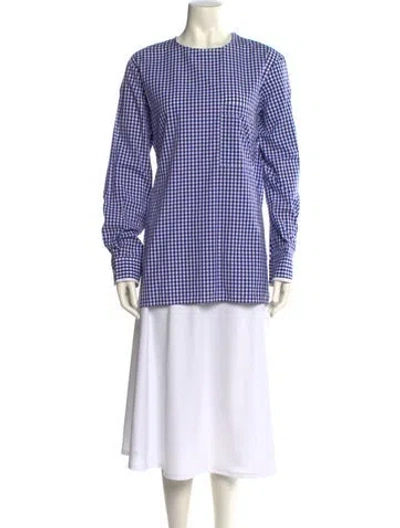 Pre-owned Celine Plaid Print Crew Neck Tunic In Blue