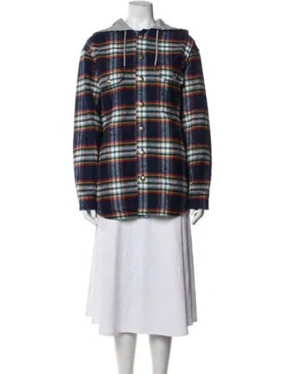 Pre-owned Celine Plaid Print Jacket In Blue