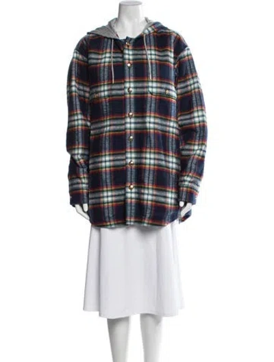 Pre-owned Celine Plaid Print Jacket W/ Tags In Blue
