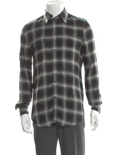 Pre-owned Celine Plaid Print Long Sleeve Shirt In Black