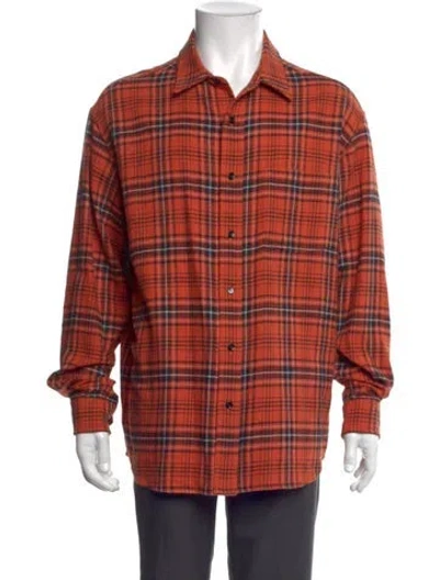 Pre-owned Celine Plaid Print Long Sleeve Shirt In Orange