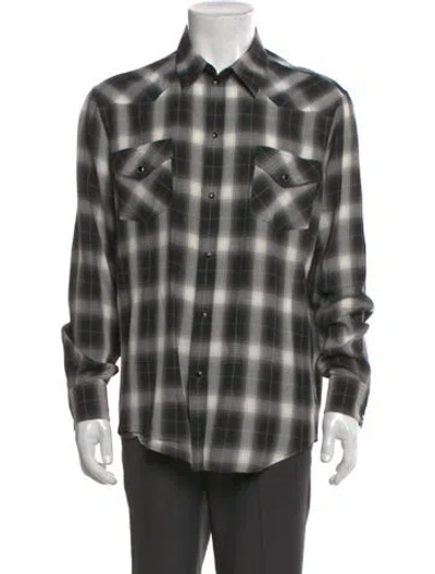 Pre-owned Celine Plaid Print Long Sleeve Western Shirt In Black