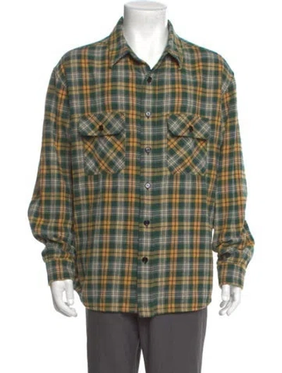 Pre-owned Celine Plaid Print Long Sleeve Western Shirt In Green