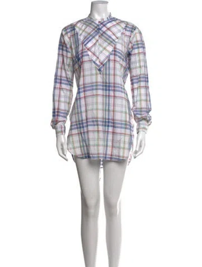 Pre-owned Celine Plaid Print Midi Length Dress In White