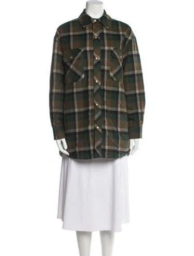 Pre-owned Celine Plaid Print Utility Jacket In Green
