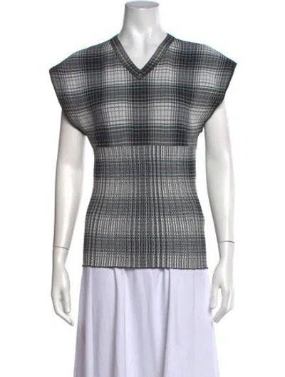 Pre-owned Celine Plaid Print V-neck Sweater In Black