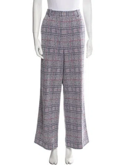 Pre-owned Celine Plaid Print Wide Leg Pants In Blue