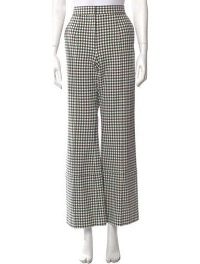 Pre-owned Celine Plaid Print Wide Leg Pants In Green/neutrals