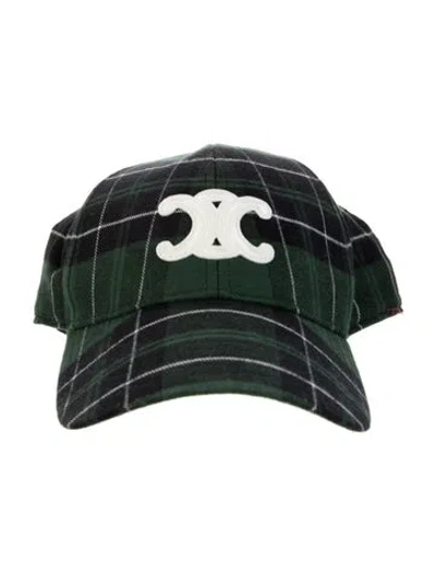 Pre-owned Celine Plaid Triomphe Baseball Cap In Green