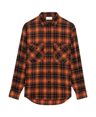 Celine Plaid Wool Loose Shirt In Brown