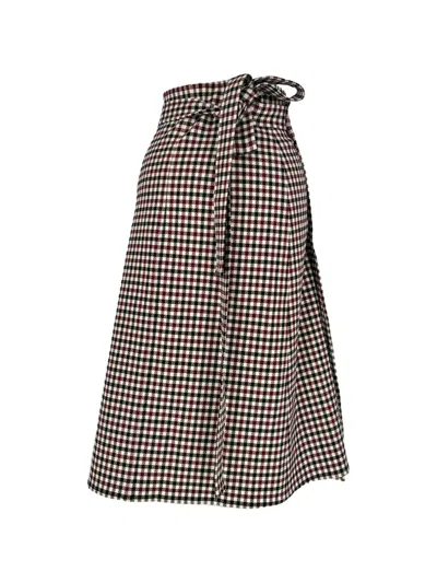 Pre-owned Celine Plaid Wrap Skirt In White
