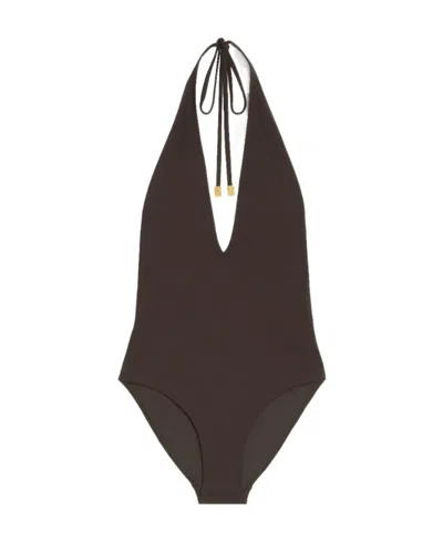 Celine Plain Knitted One-piece Swimsuit In Black