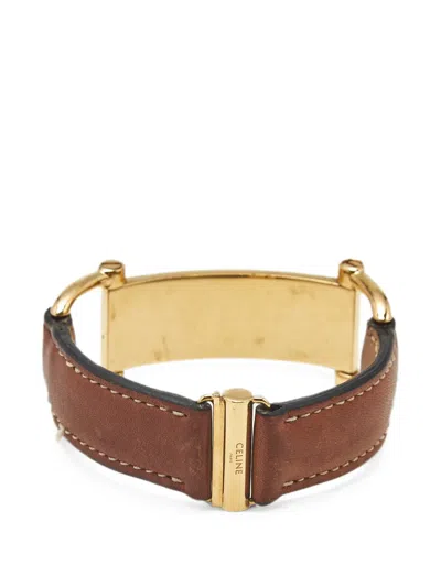 Pre-owned Celine Plaque Leather Bracelet In Gold