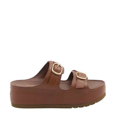 Celine Platform Slippers In Brown